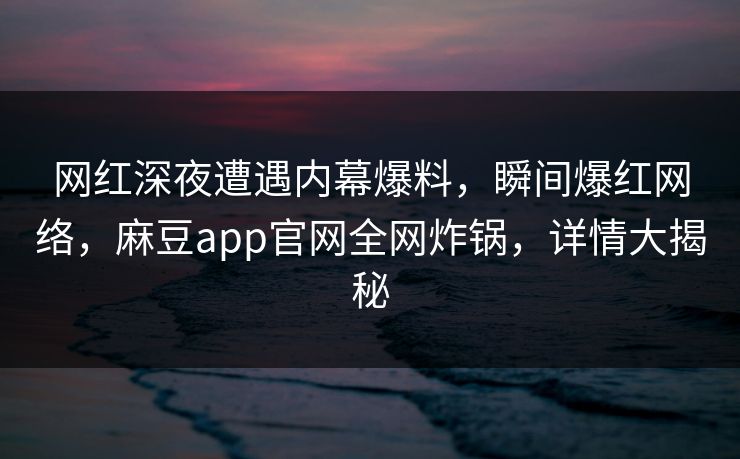 网红深夜遭遇内幕爆料，瞬间爆红网络，麻豆app官网全网炸锅，详情大揭秘