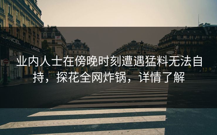 业内人士在傍晚时刻遭遇猛料无法自持，探花全网炸锅，详情了解