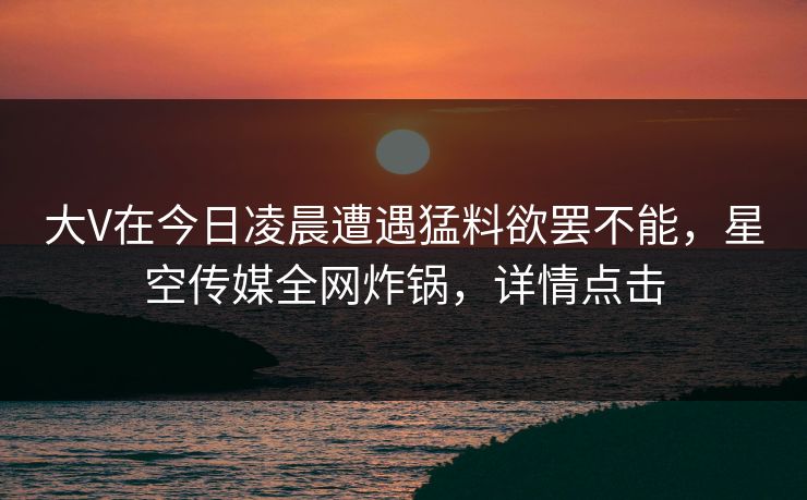 大V在今日凌晨遭遇猛料欲罢不能，星空传媒全网炸锅，详情点击