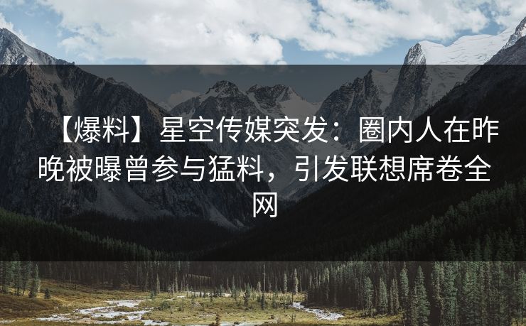 【爆料】星空传媒突发：圈内人在昨晚被曝曾参与猛料，引发联想席卷全网