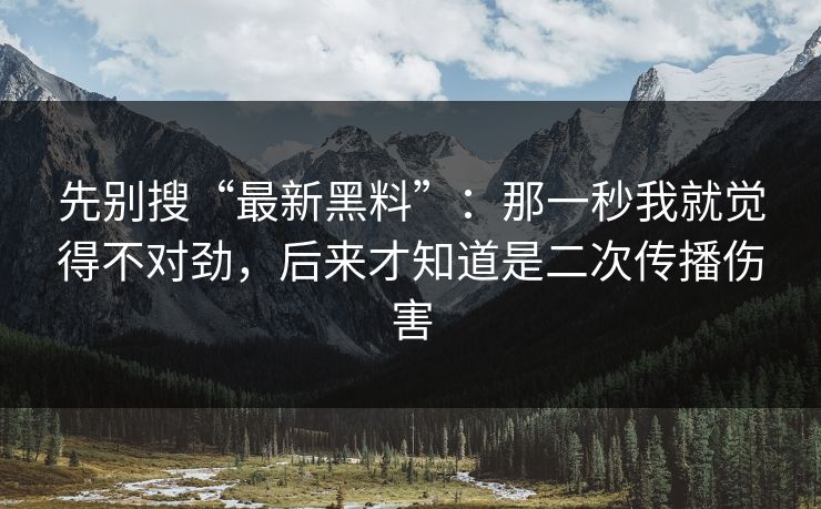 先别搜“最新黑料”：那一秒我就觉得不对劲，后来才知道是二次传播伤害
